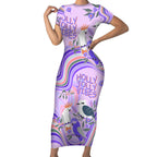 personalised-australia-hippie-christmas-short-sleeve-bodycon-dress-cockatoo-kookaburra-with-wattle-violet-pastel-color