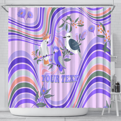 personalised-australia-hippie-christmas-shower-curtain-cockatoo-kookaburra-with-wattle-violet-pastel-color