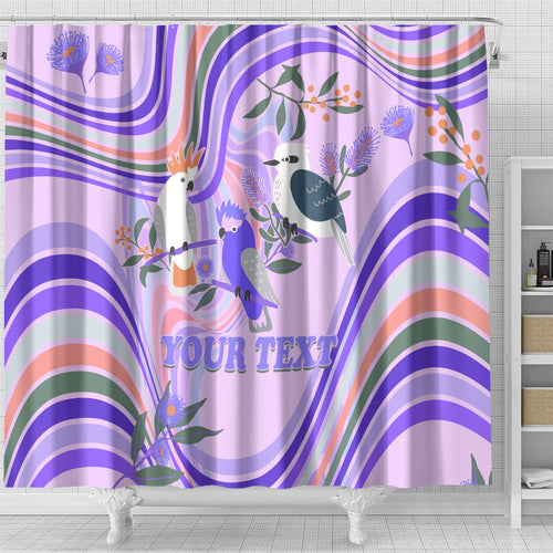 personalised-australia-hippie-christmas-shower-curtain-cockatoo-kookaburra-with-wattle-violet-pastel-color