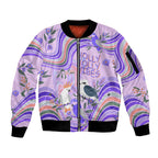 personalised-australia-hippie-christmas-sleeve-zip-bomber-jacket-cockatoo-kookaburra-with-wattle-violet-pastel-color