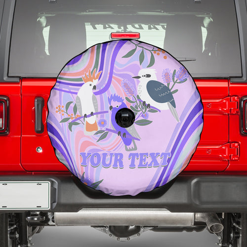 personalised-australia-hippie-christmas-spare-tire-cover-cockatoo-kookaburra-with-wattle-violet-pastel-color