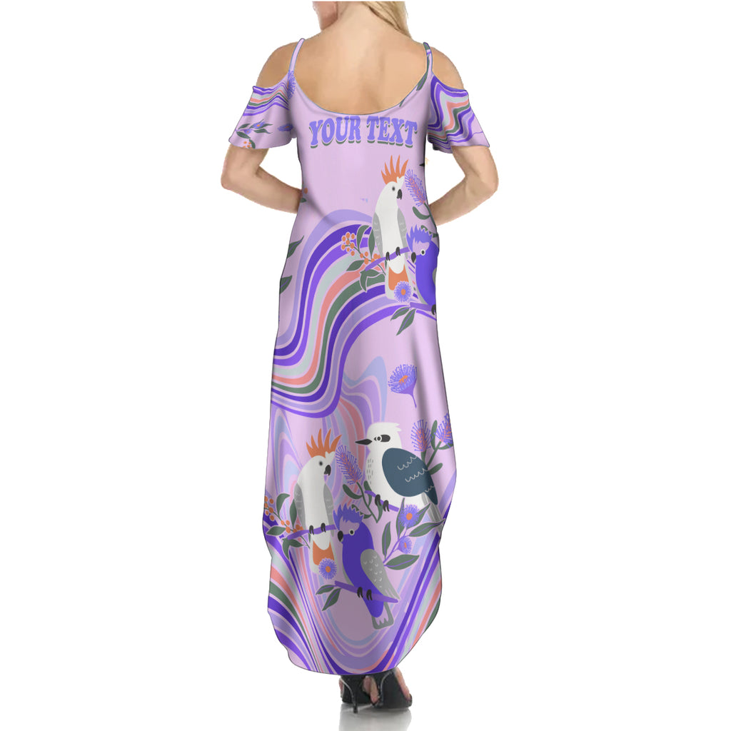 personalised-australia-hippie-christmas-summer-maxi-dress-cockatoo-kookaburra-with-wattle-violet-pastel-color