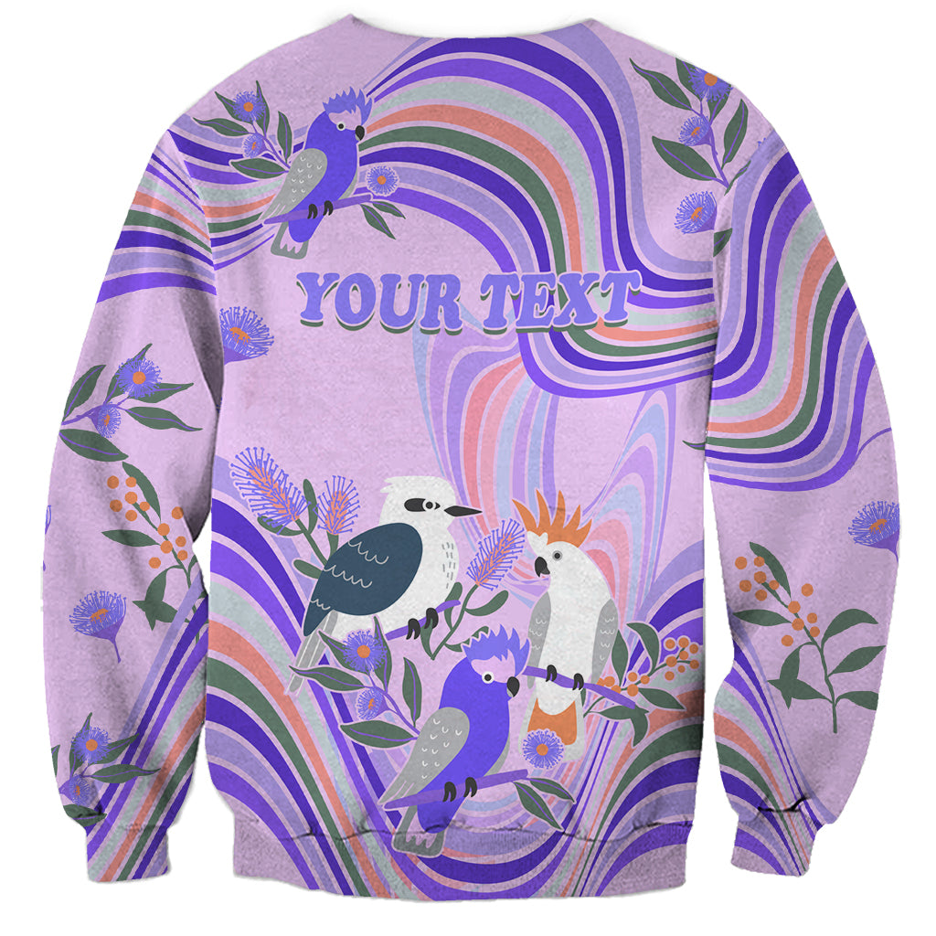 personalised-australia-hippie-christmas-sweatshirt-cockatoo-kookaburra-with-wattle-violet-pastel-color