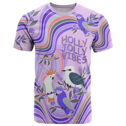 personalised-australia-hippie-christmas-t-shirt-cockatoo-kookaburra-with-wattle-violet-pastel-color