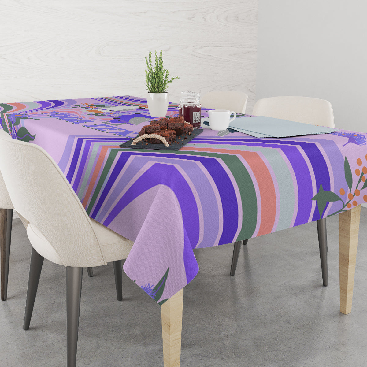 personalised-australia-hippie-christmas-tablecloth-cockatoo-kookaburra-with-wattle-violet-pastel-color
