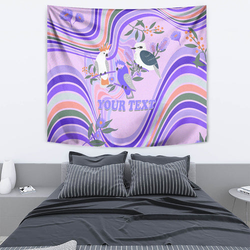 personalised-australia-hippie-christmas-tapestry-cockatoo-kookaburra-with-wattle-violet-pastel-color