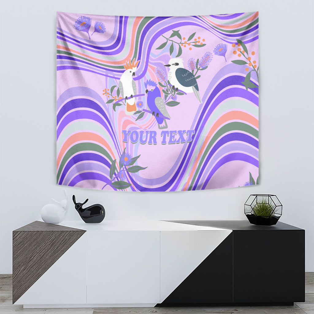 personalised-australia-hippie-christmas-tapestry-cockatoo-kookaburra-with-wattle-violet-pastel-color