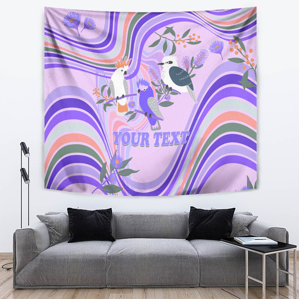 personalised-australia-hippie-christmas-tapestry-cockatoo-kookaburra-with-wattle-violet-pastel-color
