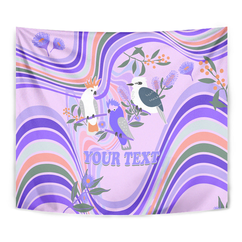personalised-australia-hippie-christmas-tapestry-cockatoo-kookaburra-with-wattle-violet-pastel-color