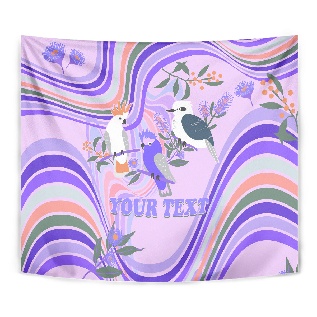 personalised-australia-hippie-christmas-tapestry-cockatoo-kookaburra-with-wattle-violet-pastel-color