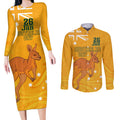 Personalised Matildas Australia Day Couples Matching Long Sleeve Bodycon Dress and Long Sleeve Button Shirt Proud To Be Tillies Gold Version