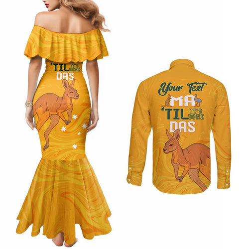 Personalised Matildas Australia Day Couples Matching Mermaid Dress and Long Sleeve Button Shirt Proud To Be Tillies Gold Version