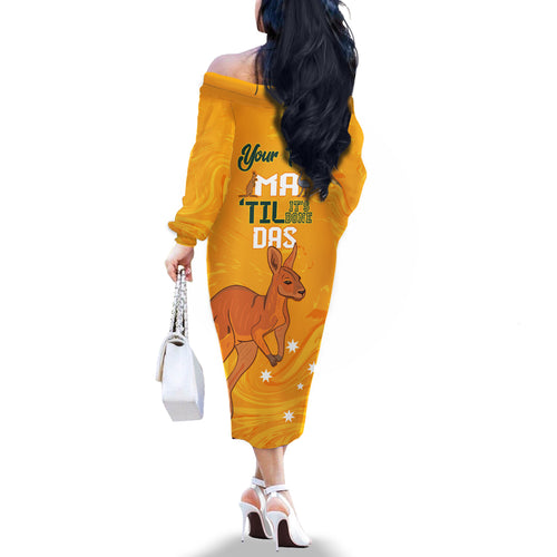 Personalised Matildas Australia Day Family Matching Off Shoulder Long Sleeve Dress and Hawaiian Shirt Proud To Be Tillies Gold Version