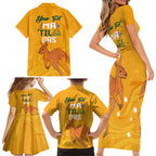Personalised Matildas Australia Day Family Matching Short Sleeve Bodycon Dress and Hawaiian Shirt Proud To Be Tillies Gold Version