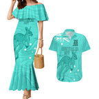 Personalised Matildas Australia Day Couples Matching Mermaid Dress and Hawaiian Shirt Proud To Be Tillies Turquoise Version