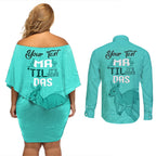 Personalised Matildas Australia Day Couples Matching Off Shoulder Short Dress and Long Sleeve Button Shirt Proud To Be Tillies Turquoise Version