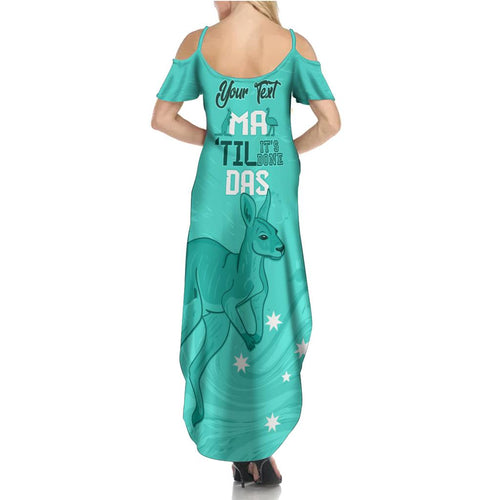 Personalised Matildas Australia Day Family Matching Summer Maxi Dress and Hawaiian Shirt Proud To Be Tillies Turquoise Version