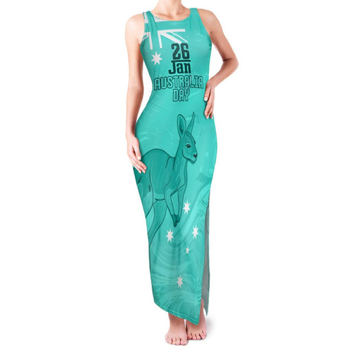 Personalised Matildas Australia Day Family Matching Tank Maxi Dress and Hawaiian Shirt Proud To Be Tillies Turquoise Version