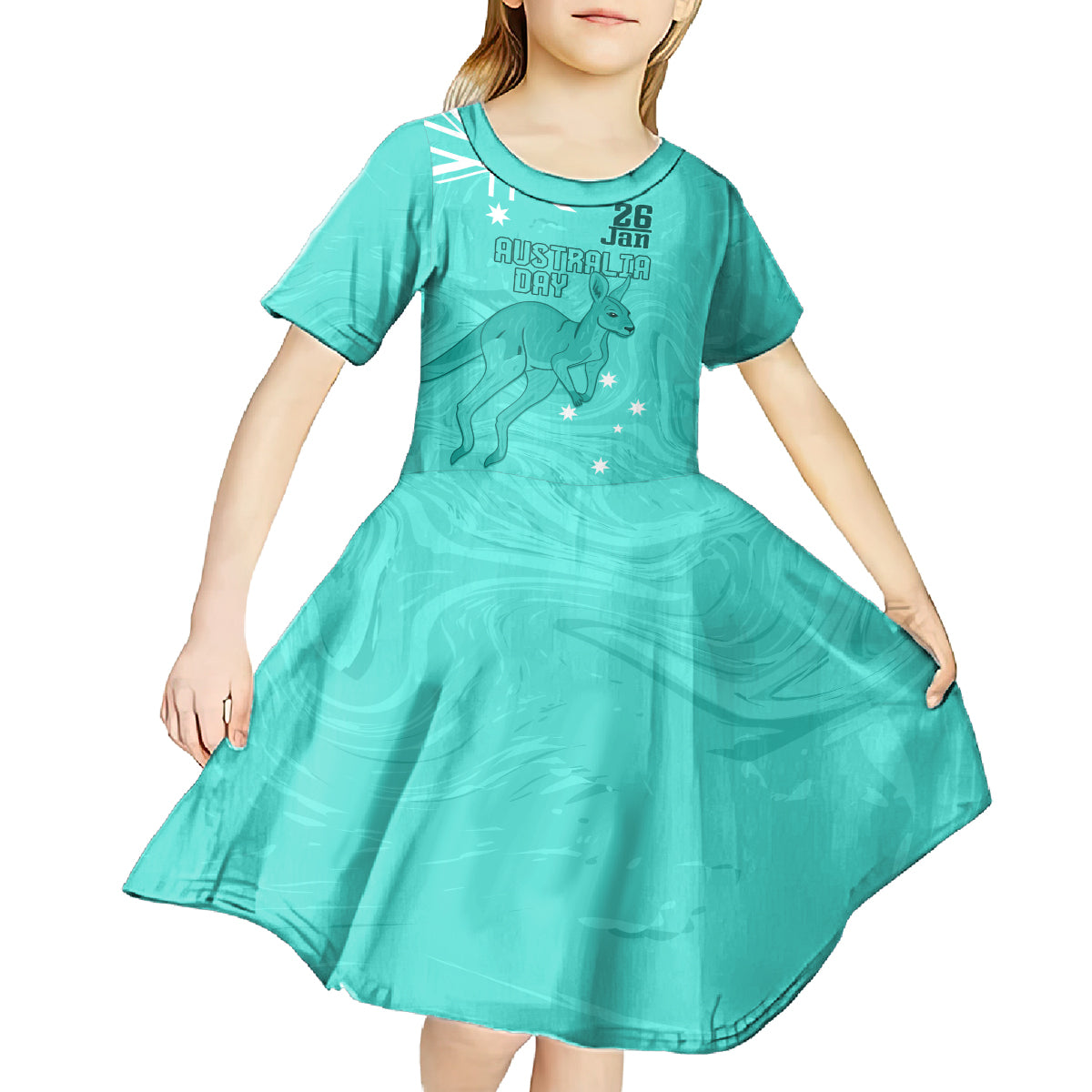 Personalised Matildas Australia Day Kid Short Sleeve Dress Proud To Be Tillies Turquoise Version