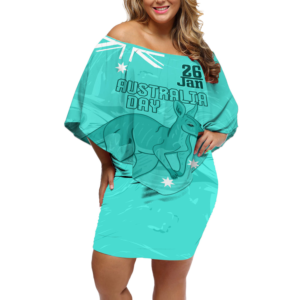 Personalised Matildas Australia Day Off Shoulder Short Dress Proud To Be Tillies Turquoise Version