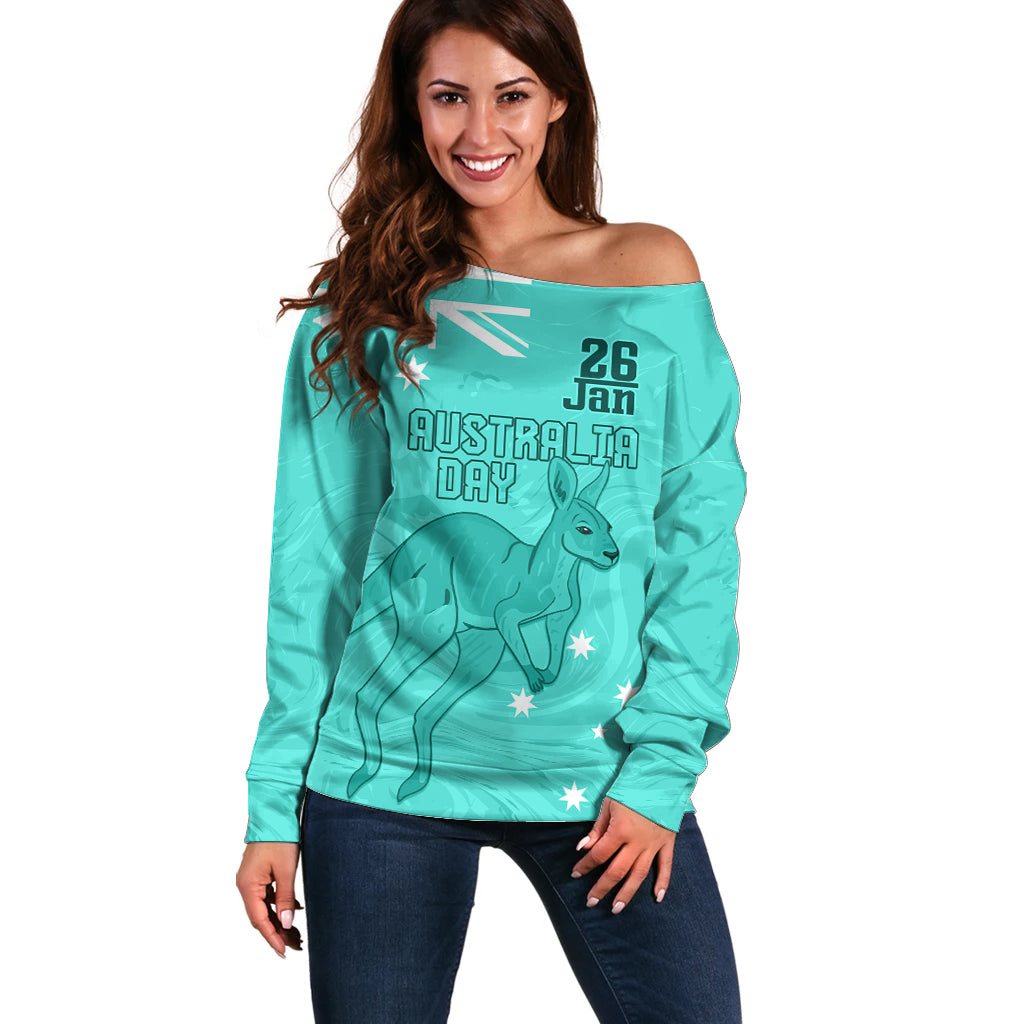 Personalised Matildas Australia Day Off Shoulder Sweater Proud To Be Tillies Turquoise Version