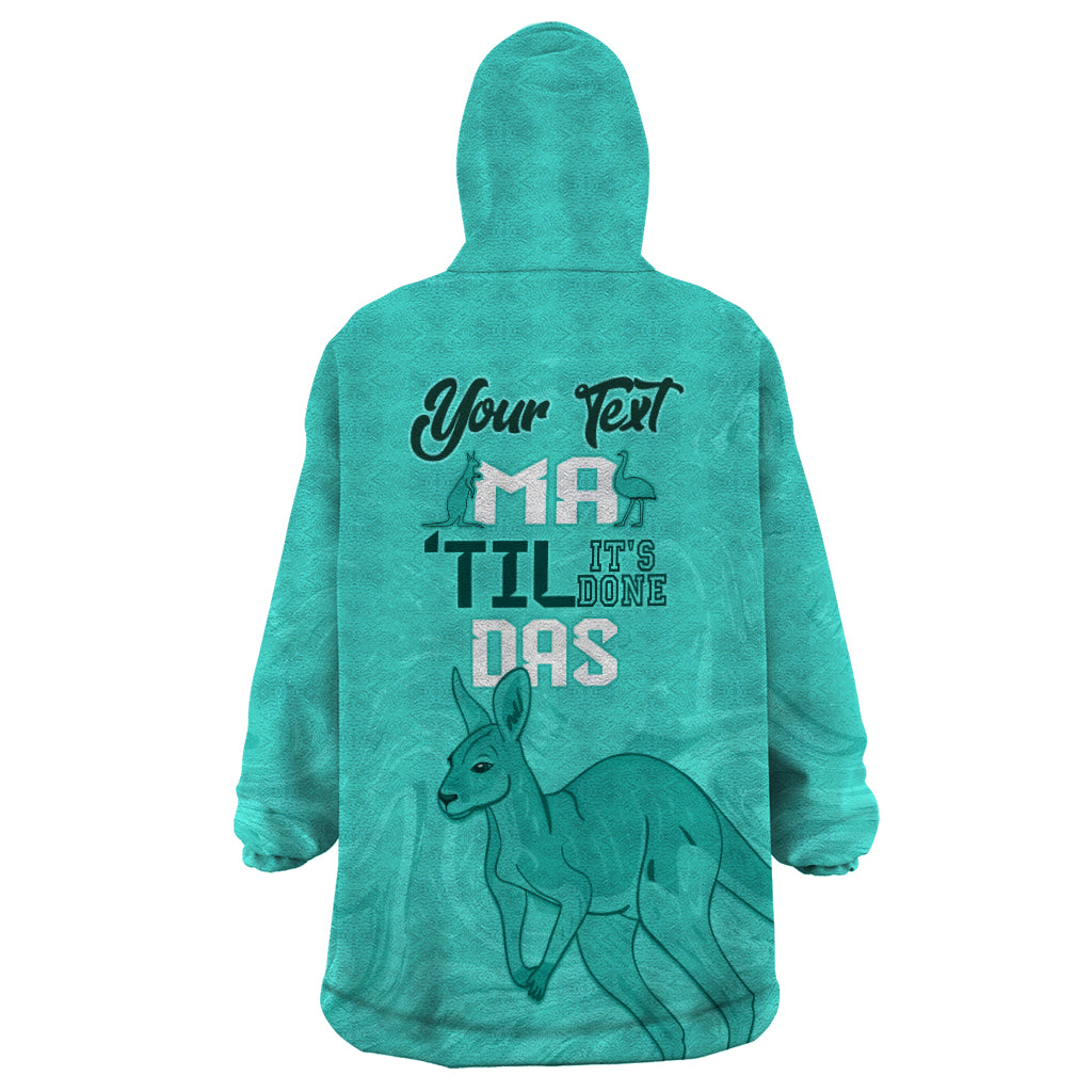 Personalised Matildas Australia Day Wearable Blanket Hoodie Proud To Be Tillies Turquoise Version