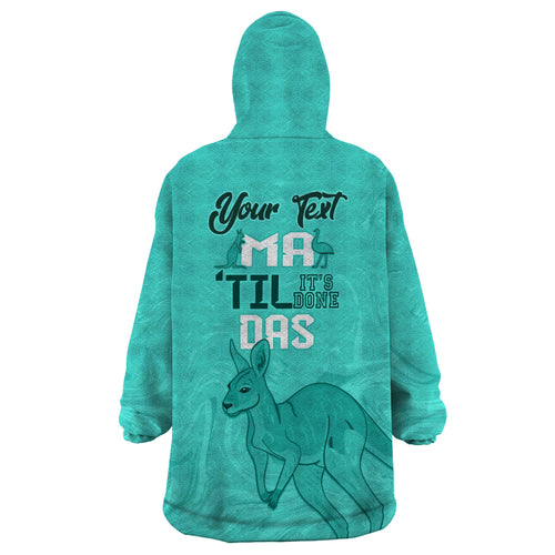 Personalised Matildas Australia Day Wearable Blanket Hoodie Proud To Be Tillies Turquoise Version
