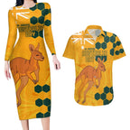 Custom Australia Day Soccer Socceroos Couples Matching Long Sleeve Bodycon Dress and Hawaiian Shirt We Are One And Free