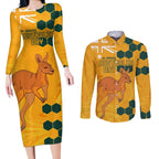 Custom Australia Day Soccer Socceroos Couples Matching Long Sleeve Bodycon Dress and Long Sleeve Button Shirt We Are One And Free
