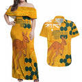 Custom Australia Day Soccer Socceroos Couples Matching Off Shoulder Maxi Dress and Hawaiian Shirt We Are One And Free