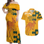 Custom Australia Day Soccer Socceroos Couples Matching Off Shoulder Maxi Dress and Hawaiian Shirt We Are One And Free