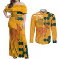 Custom Australia Day Soccer Socceroos Couples Matching Off Shoulder Maxi Dress and Long Sleeve Button Shirt We Are One And Free