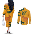 Custom Australia Day Soccer Socceroos Couples Matching Off The Shoulder Long Sleeve Dress and Long Sleeve Button Shirt We Are One And Free