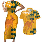 Custom Australia Day Soccer Socceroos Couples Matching Short Sleeve Bodycon Dress and Hawaiian Shirt We Are One And Free