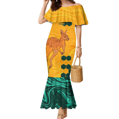 Custom Australia Day Soccer Socceroos Family Matching Mermaid Dress and Hawaiian Shirt We Are One And Free