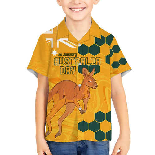 Custom Australia Day Soccer Socceroos Family Matching Short Sleeve Bodycon Dress and Hawaiian Shirt We Are One And Free
