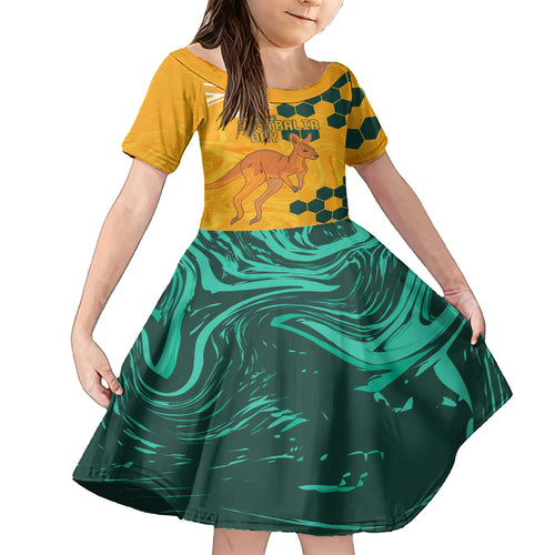 Custom Australia Day Soccer Socceroos Kid Short Sleeve Dress We Are One And Free