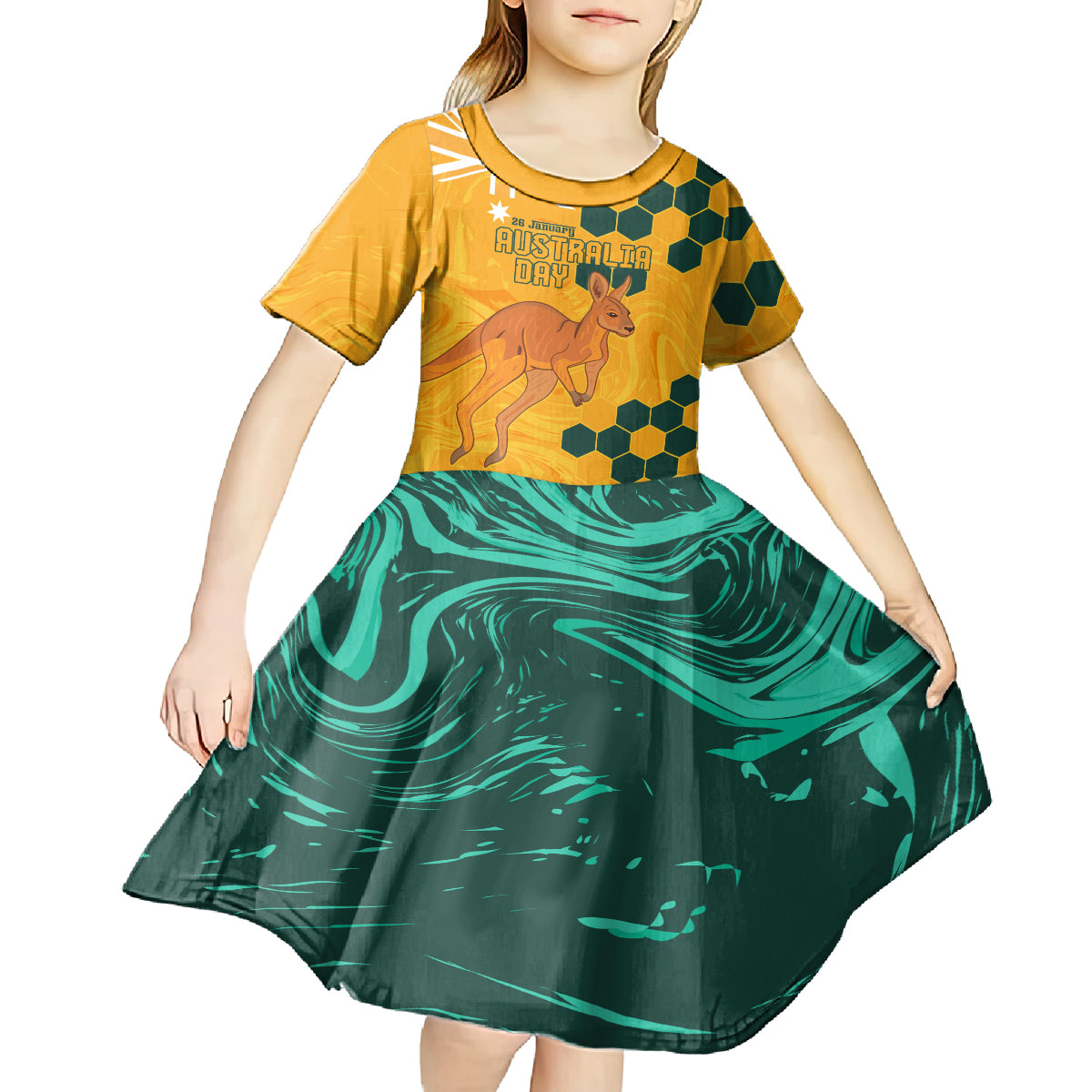 Custom Australia Day Soccer Socceroos Kid Short Sleeve Dress We Are One And Free