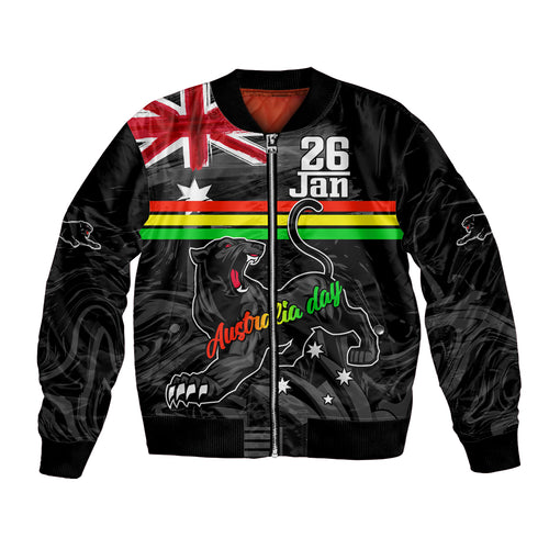 Personalised NRL Panthers Australia Day Bomber Jacket Proud Of Our Boys Black