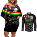 Personalised NRL Panthers Australia Day Couples Matching Off Shoulder Short Dress and Long Sleeve Button Shirt Proud Of Our Boys Black