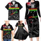 Personalised NRL Panthers Australia Day Family Matching Long Sleeve Bodycon Dress and Hawaiian Shirt Proud Of Our Boys Black