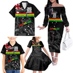 Personalised NRL Panthers Australia Day Family Matching Off Shoulder Long Sleeve Dress and Hawaiian Shirt Proud Of Our Boys Black