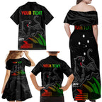 Personalised NRL Panthers Australia Day Family Matching Off Shoulder Maxi Dress and Hawaiian Shirt Proud Of Our Boys Black