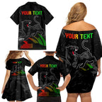 Personalised NRL Panthers Australia Day Family Matching Off Shoulder Short Dress and Hawaiian Shirt Proud Of Our Boys Black