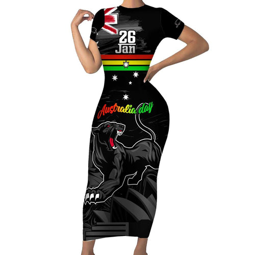 Personalised NRL Panthers Australia Day Family Matching Short Sleeve Bodycon Dress and Hawaiian Shirt Proud Of Our Boys Black