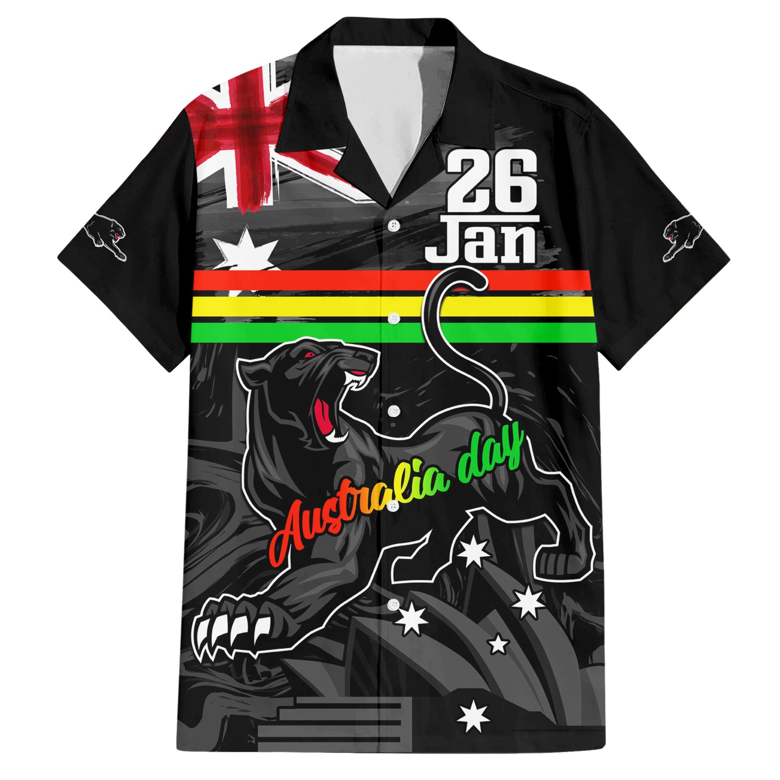 Personalised NRL Panthers Australia Day Hawaiian Shirt Proud Of Our Boys Black