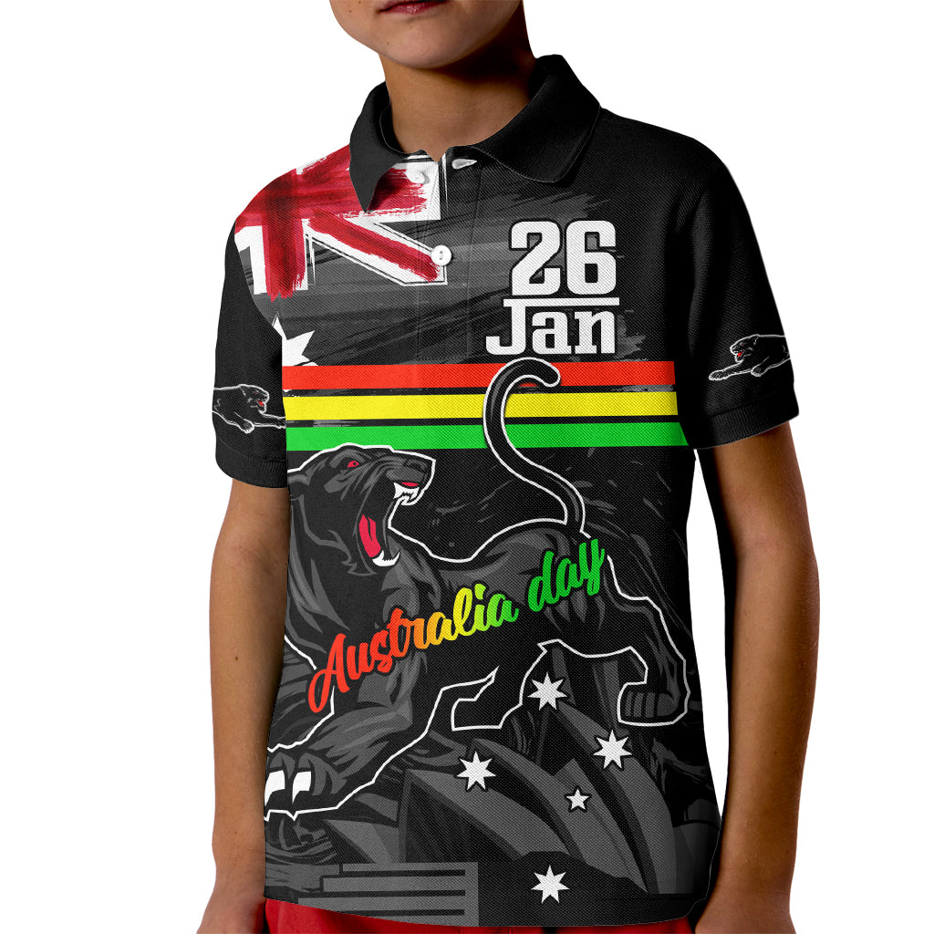 Personalised NRL Panthers Australia Day Kid Polo Shirt Proud Of Our Boys Black