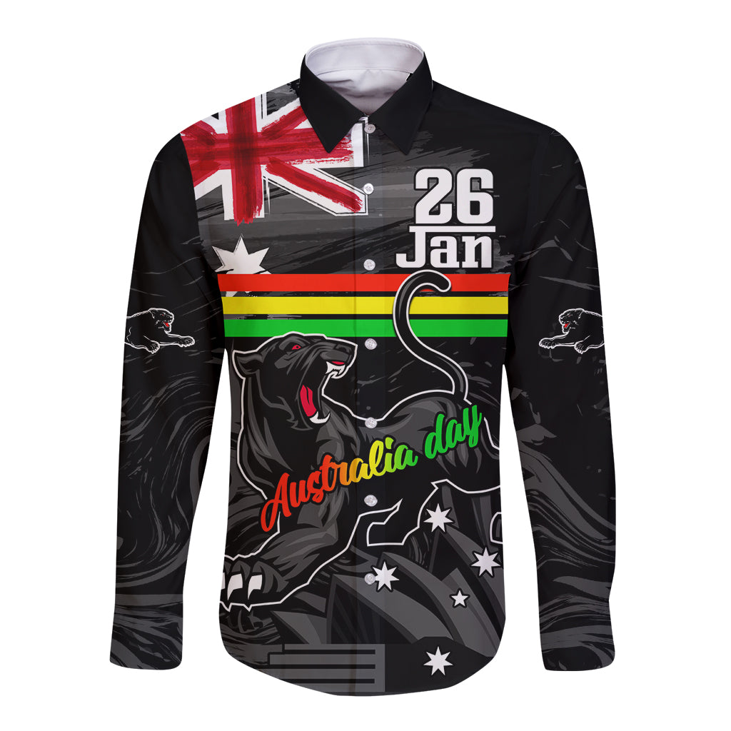 Personalised NRL Panthers Australia Day Long Sleeve Button Shirt Proud Of Our Boys Black