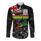 Personalised NRL Panthers Australia Day Long Sleeve Button Shirt Proud Of Our Boys Black