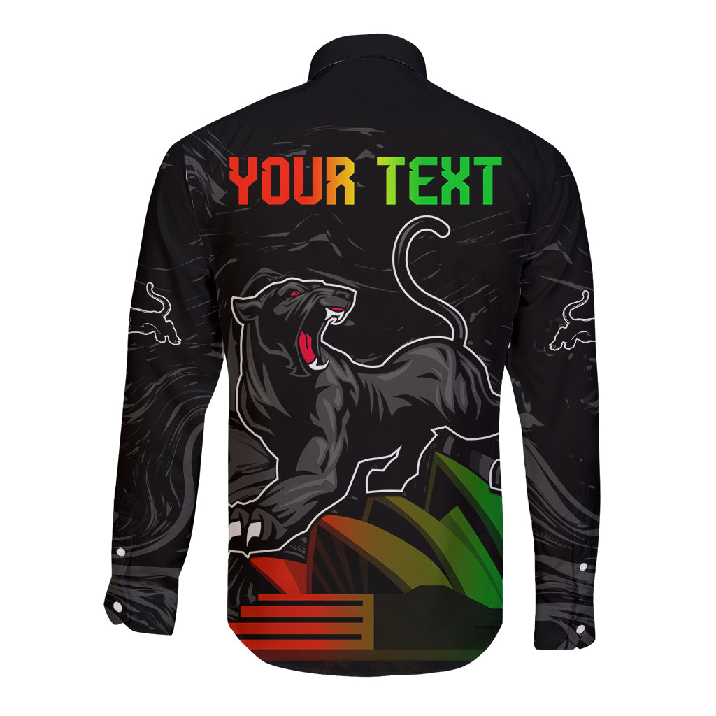 Personalised NRL Panthers Australia Day Long Sleeve Button Shirt Proud Of Our Boys Black